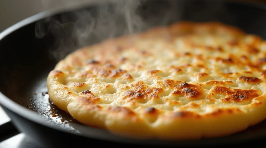 Cottage Cheese Flatbread: Easy Recipe for Healthy Breads 2 Cottage cheese flatbread cooking in a skillet.