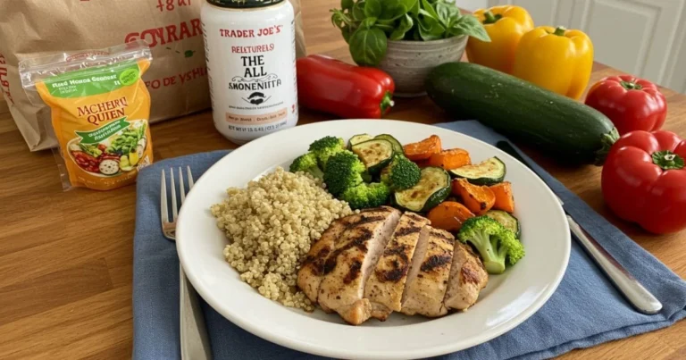 Best Trader Joe’s Recipes: 5 Easy & Delicious Meals! 3 A fresh and healthy homemade meal using Trader Joe’s ingredients, plated in a cozy kitchen setting.